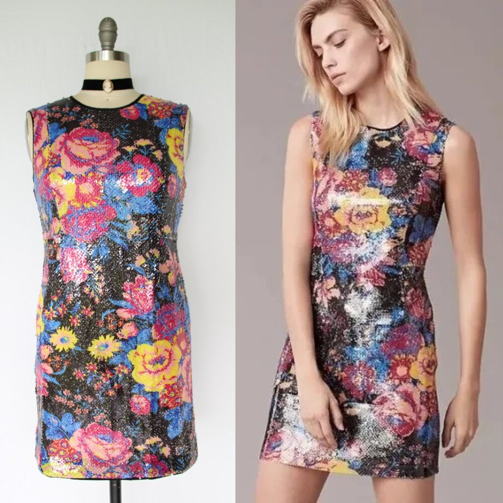 Diane Von Furstenberg DVF Sequin hourglass Cocktail Party Dress floral bead NWT